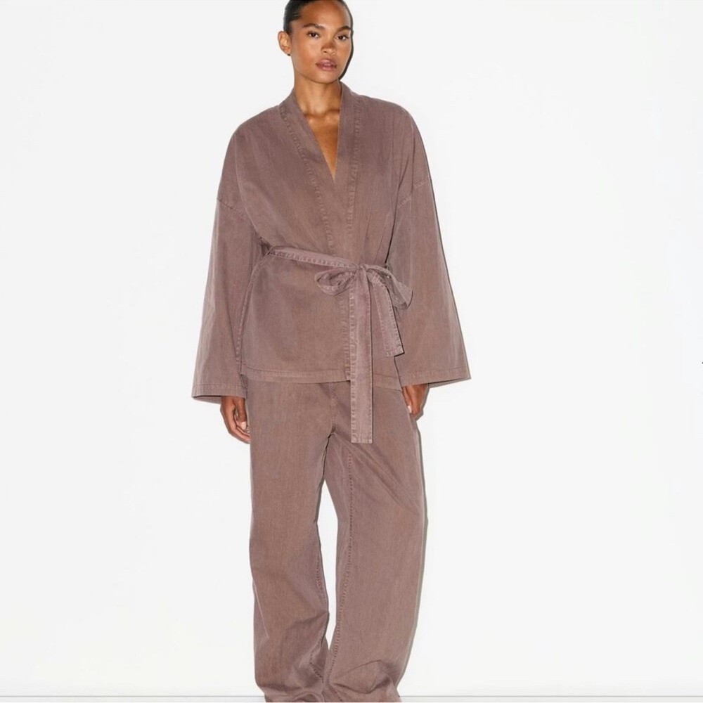 SKIMS woven lounge oversized wrap top/ bottom Set